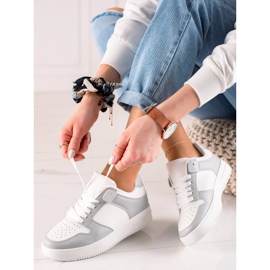 TRENDI Scarpe sportive in ecopelle bianca grigio 1