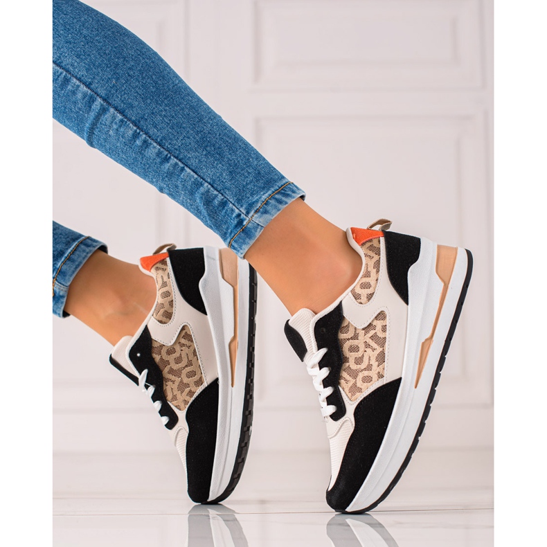 TRENDI Sneakers alla moda sulla piattaforma beige marrone nero 2