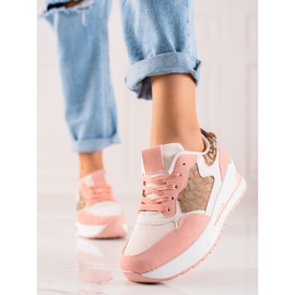 TRENDI Sneakers alla moda sulla piattaforma beige marrone rosa 2