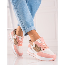 TRENDI Sneakers alla moda sulla piattaforma beige marrone rosa 1