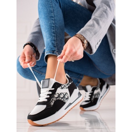 TRENDI Scarpe da ginnastica legate sulla piattaforma bianco nero 1