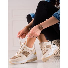 TRENDI Scarpe da ginnastica di moda sul cuneo beige marrone 1