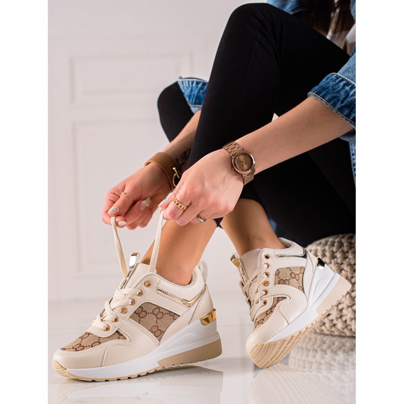 TRENDI Scarpe da ginnastica di moda sul cuneo beige marrone 1
