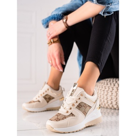 TRENDI Scarpe da ginnastica di moda sul cuneo beige marrone 2