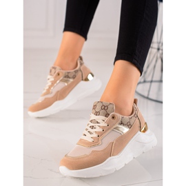 TRENDI Scarpe da ginnastica alla moda beige marrone d'oro 2