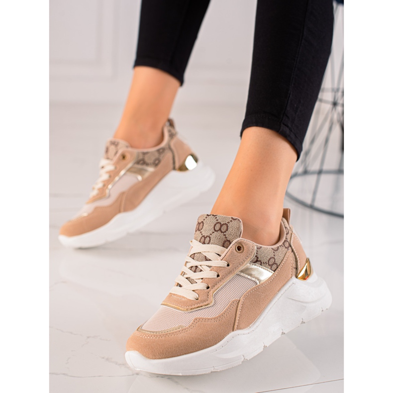 TRENDI Scarpe da ginnastica alla moda beige marrone d'oro 2