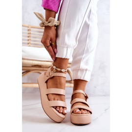 FS1 Sandali In Pelle Con Fibbia Beige Graziosi 1