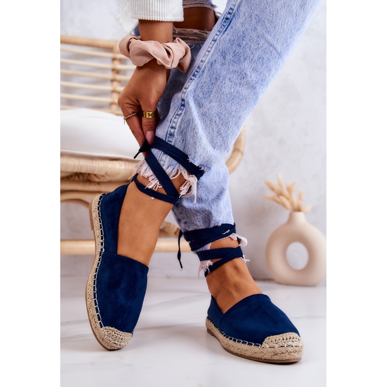 FB1 Espadrillas Ismanne in camoscio blu navy allacciate 2