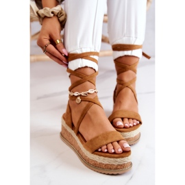 FB2 Espadrillas in pelle scamosciata su sandali con zeppa Camel Shanna marrone 1