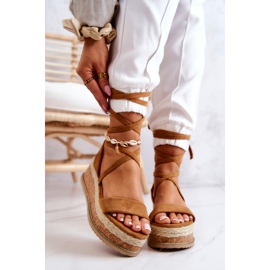 FB2 Espadrillas in pelle scamosciata su sandali con zeppa Camel Shanna marrone 2