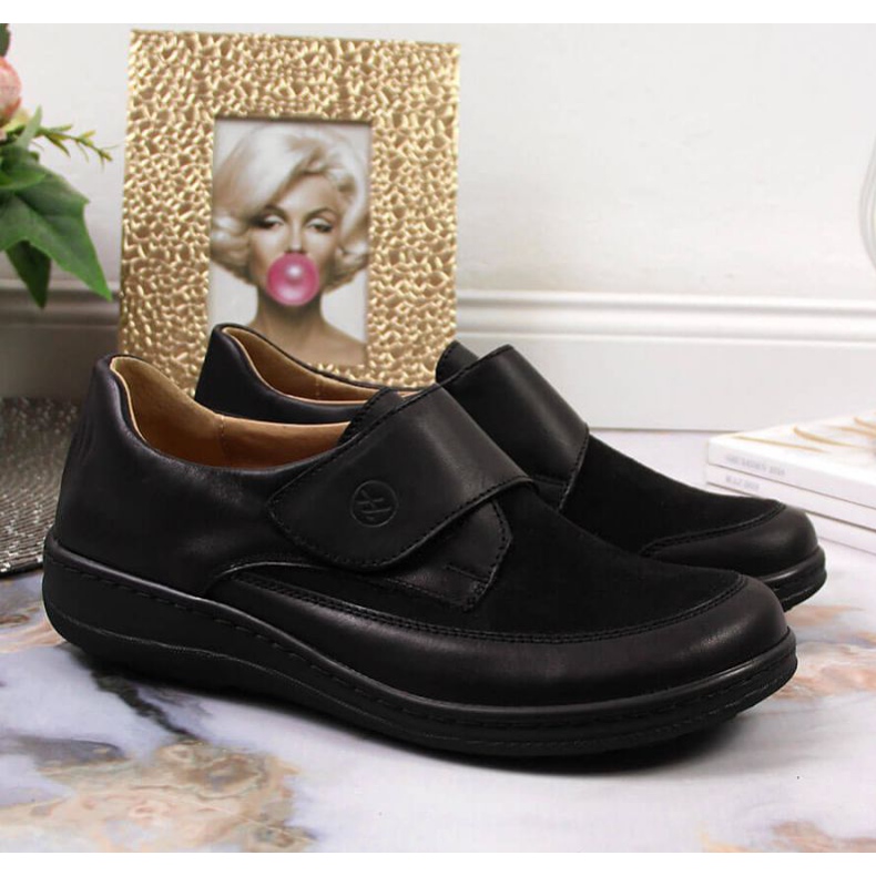 Scarpe in pelle con velcro Helios W 395 nere nero 2
