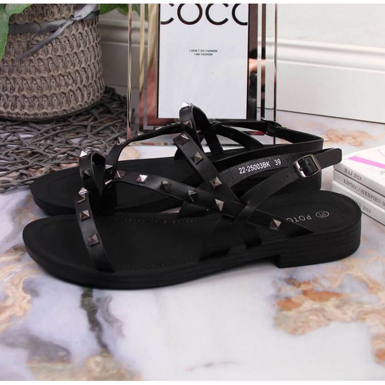 Sandali romani con borchie Potocki W WOL56A nero 2