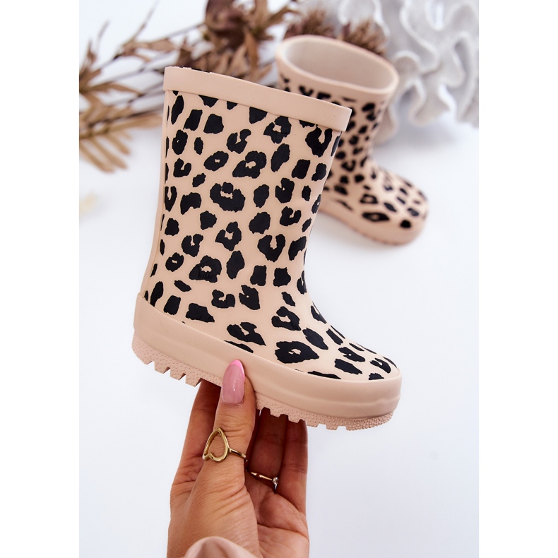 FR1 Stivali da pioggia per bambini con motivo leopardato Tata beige 1