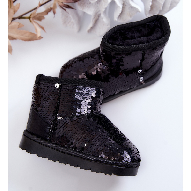 FR1 Stivali da neve caldi per bambini con coccio nero di paillettes 2
