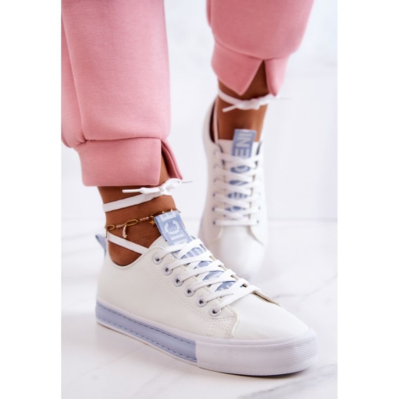Sneakers da Donna in Pelle Bianche e Blu Mikayla bianco 1