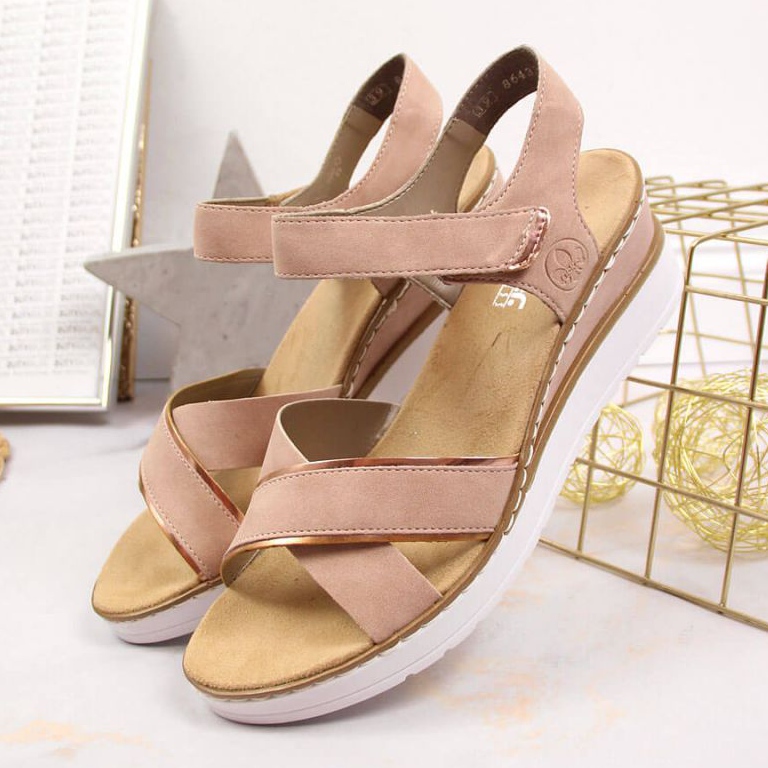 Sandali con zeppa Rieker W V38G9-31 rosa cipria 2