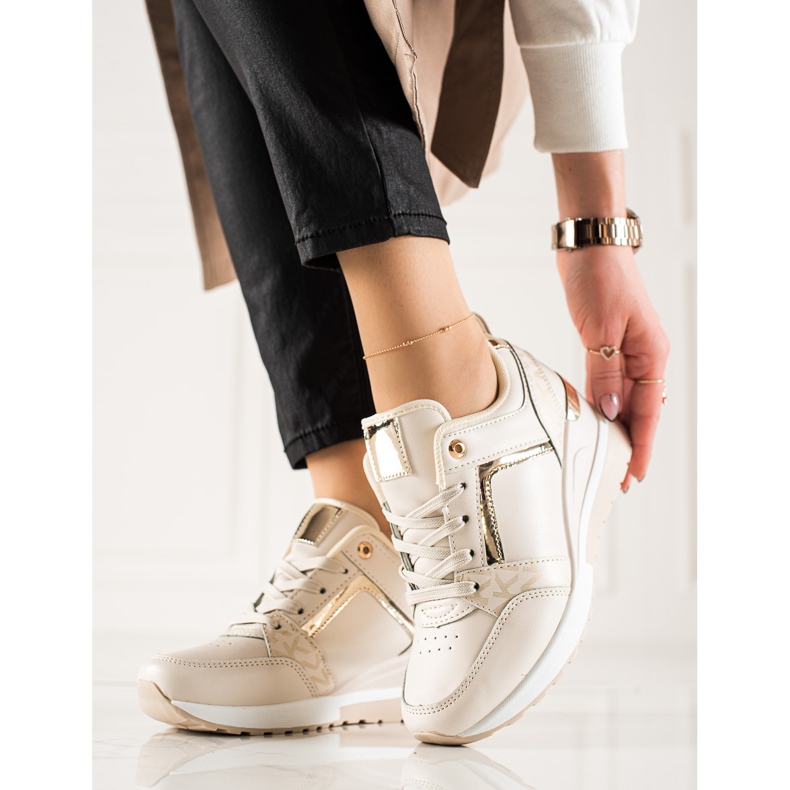 TRENDI Sneakers con zeppa alla moda beige d'oro 1