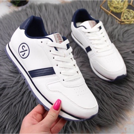 Scarpe sportive bianche Cross Jeans W JJ2R4021C bianca blu navy 1