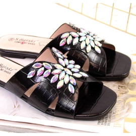 Pantofole nere con pietre S. Bararski W OLI104 nero 4