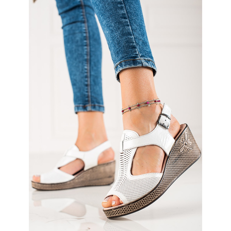 TRENDI Sandali con zeppa in pelle bianco 1