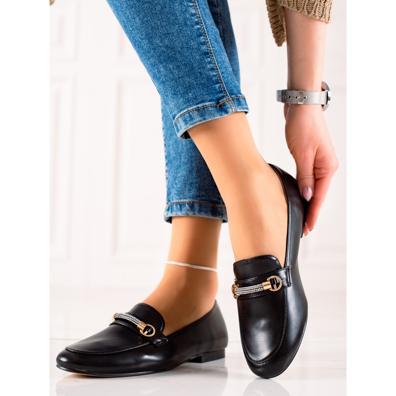 Ideal Shoes Mocassini Eleganti Con Cubic Zirconia nero 2