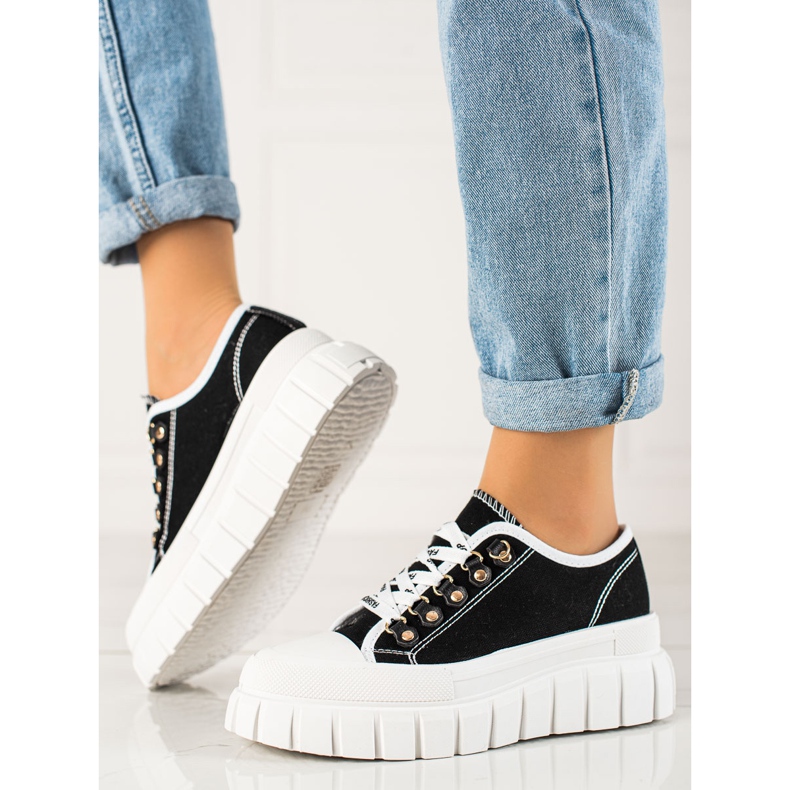 TRENDI Sneakers Stringate Sulla Piattaforma nero 2
