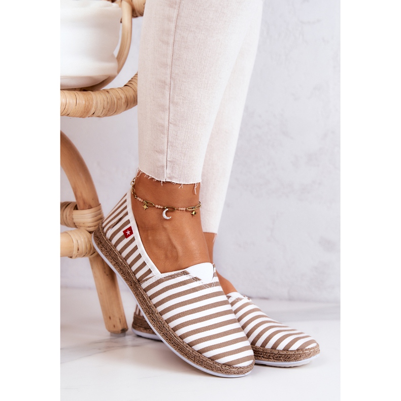 Espadrillas da donna Big Star Slip-on Stripes FF276029 Beige bianco 1