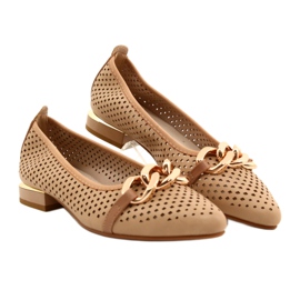 M.Daszyński Ballerine traforate con catena Daszyński SA201-6 Beige-oro 4