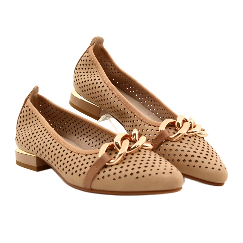 M.Daszyński Ballerine traforate con catena Daszyński SA201-6 Beige-oro 4