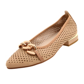 M.Daszyński Ballerine traforate con catena Daszyński SA201-6 Beige-oro 3