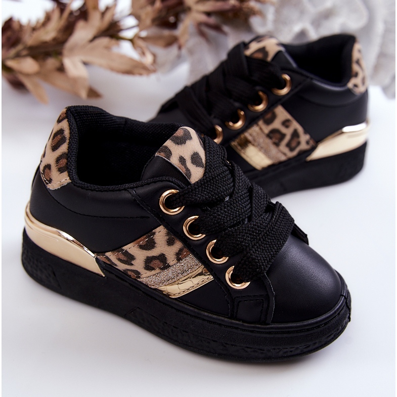 FR1 Scarpa sportiva Trixie in pelle leopardata nera nero 2