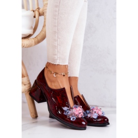 PA2 Eleganti Tacchi Alti In Pelle Con Decorazione Delaver Bordeaux rosso 1