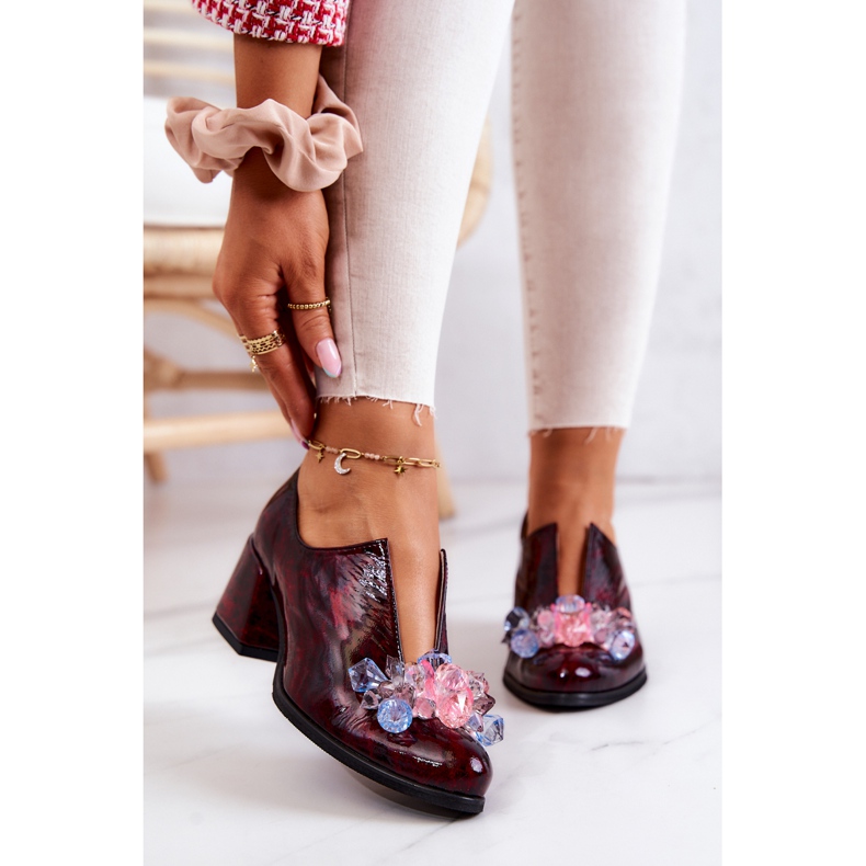 PA2 Eleganti Tacchi Alti In Pelle Con Decorazione Delaver Bordeaux rosso 2