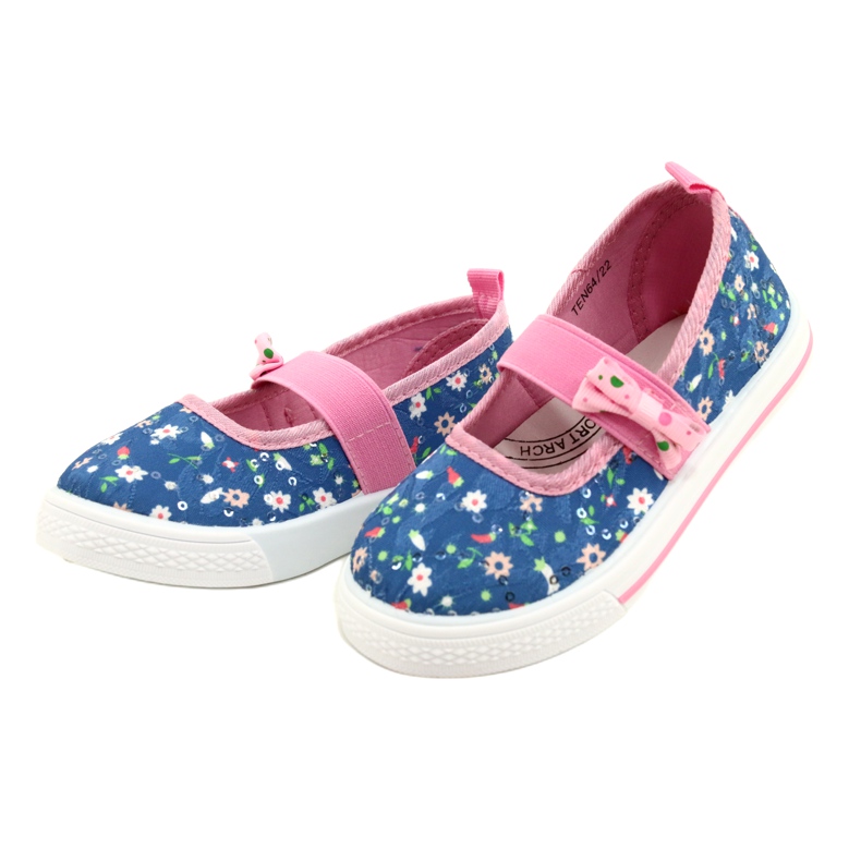 American Club Girls 'Ballerinas Sneaker con un fiocco in fiori blu 2