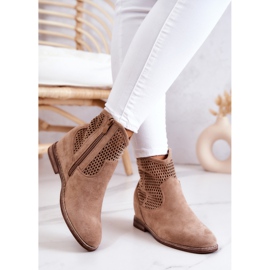 S.Barski Stivali da donna in camoscio con zeppa nascosta Beige Solene 2