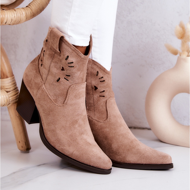 S.Barski Stivali da cowboy da donna in pelle scamosciata Beige Devon 1