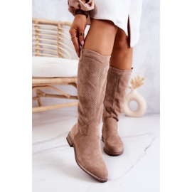 S.Barski Stivali da donna in pelle scamosciata traforati Beige Thessie 2