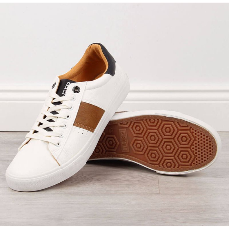 Sneakers basse con ecopelle Big Star M II174037 bianca bianco marrone 1