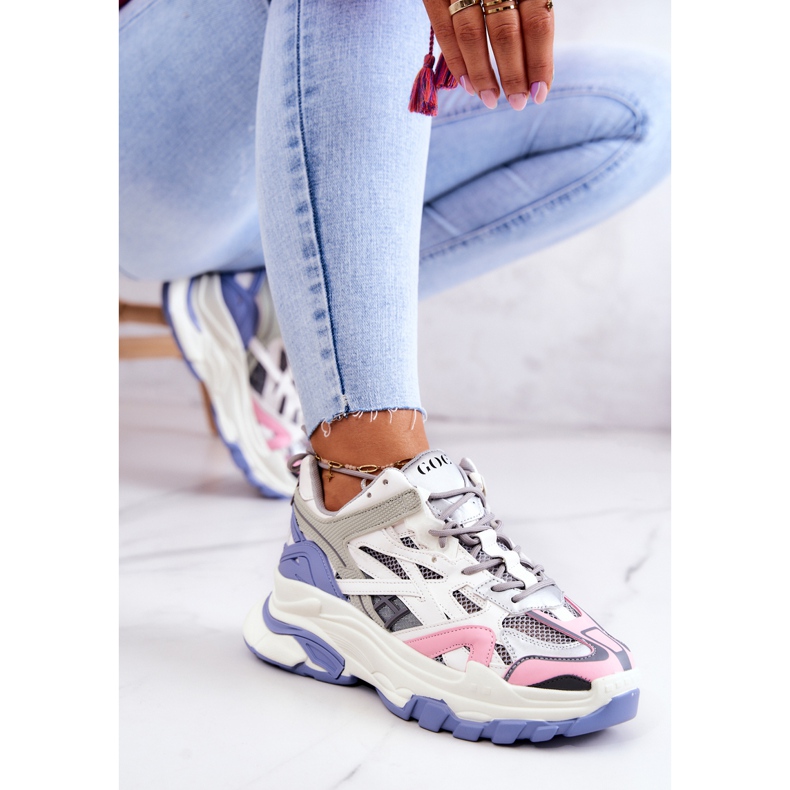 Sneakers Sportive da Donna in Pelle GOE JJ2N4090 Multicolor bianco viola rosa grigio 2