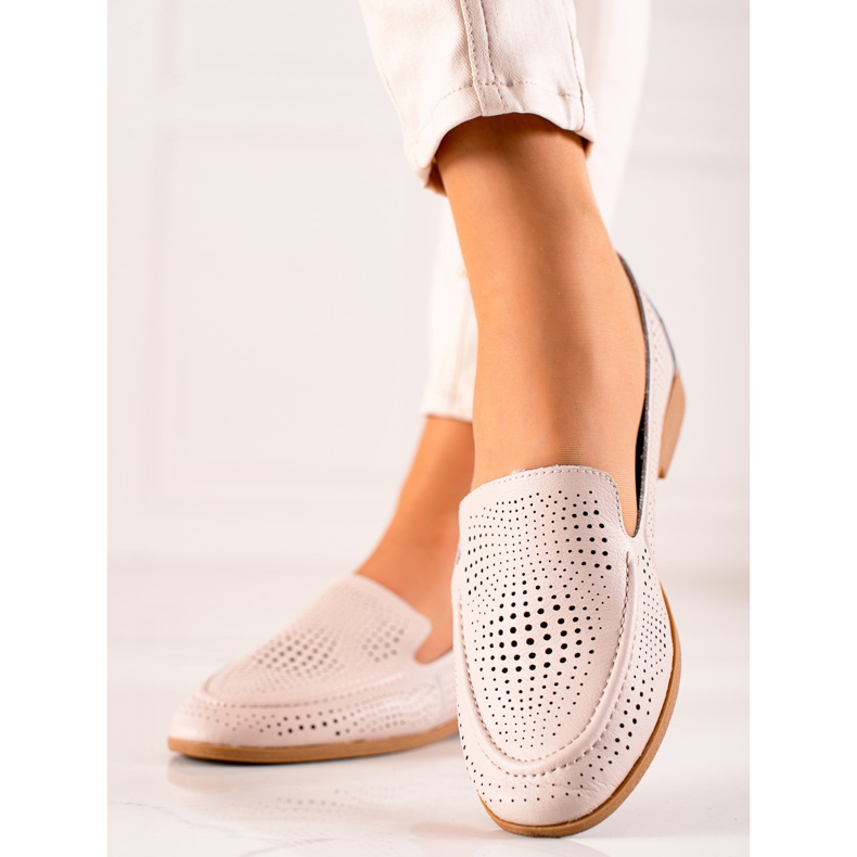 Goodin Mocassini in pelle con motivo traforato beige 2