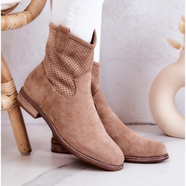 S.Barski Stivali traforati da donna in pelle scamosciata Beige Lemar 1