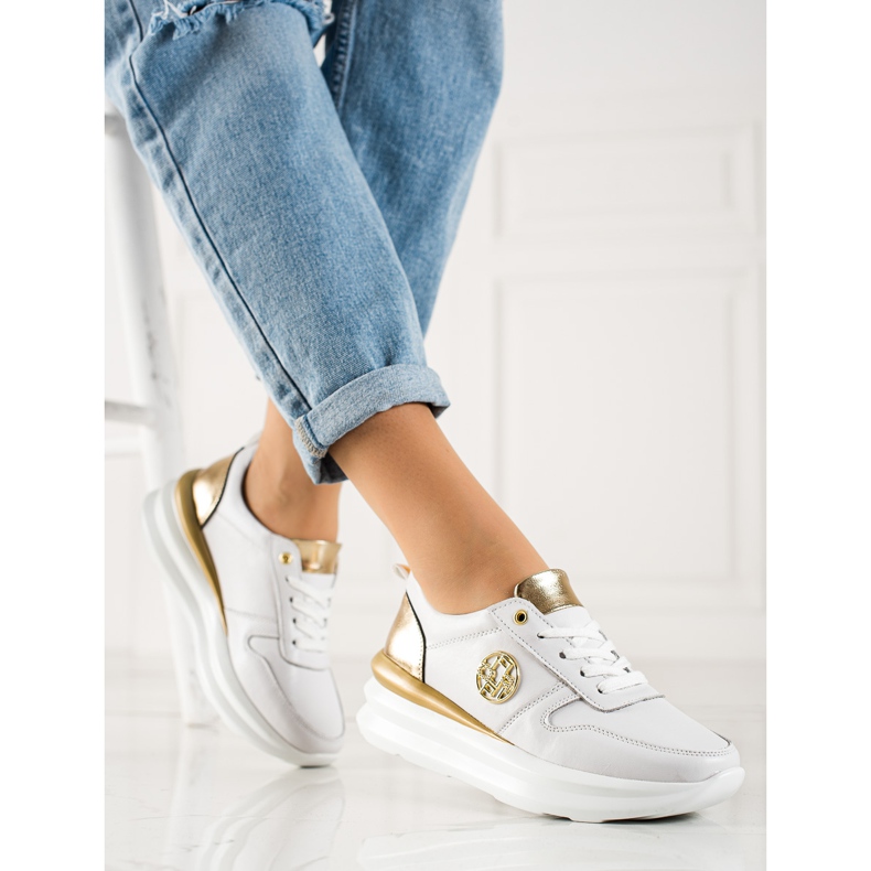 Filippo Sneakers in pelle alla moda bianco d'oro 1