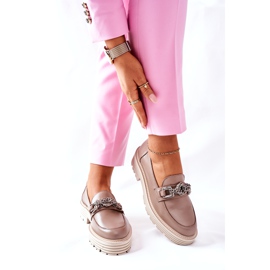 Mocassini Brogue Donna Pelle Beige Scuro Laura Messi 2383 2