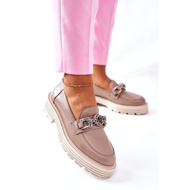 Mocassini Brogue Donna Pelle Beige Scuro Laura Messi 2383 3