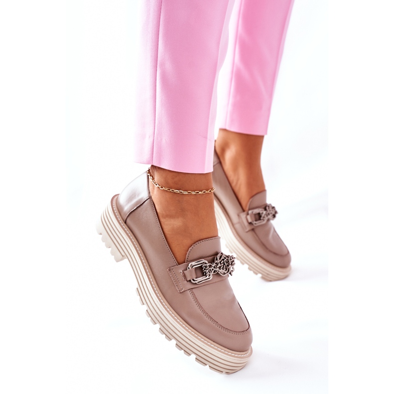 Mocassini Brogue Donna Pelle Beige Scuro Laura Messi 2383 4