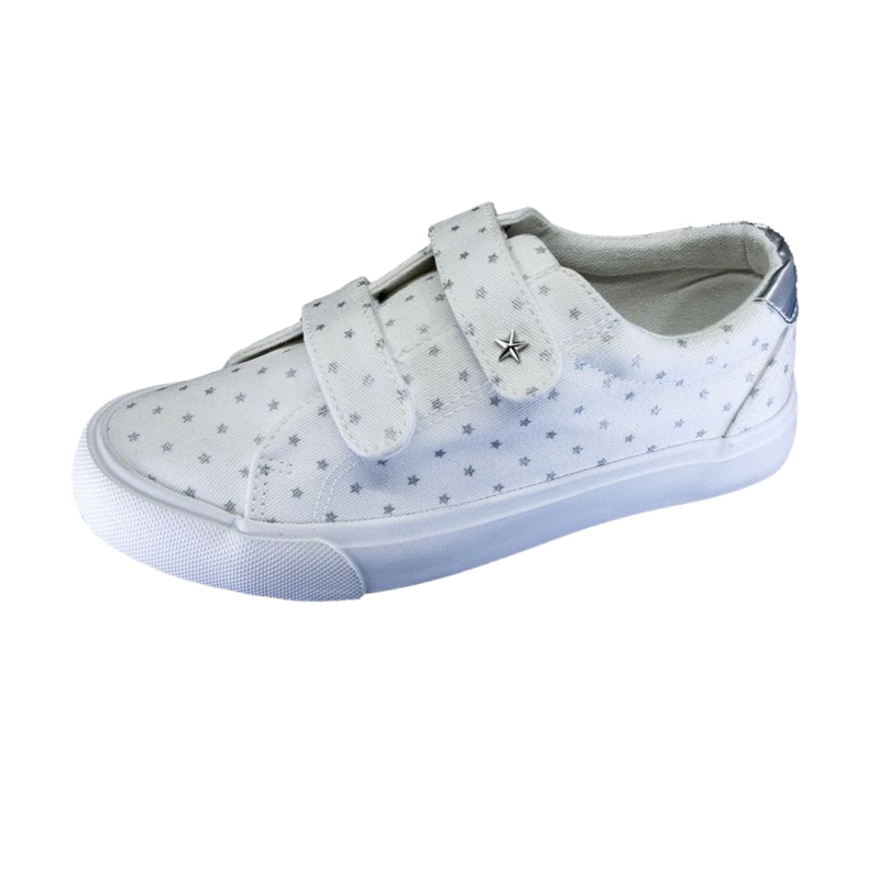 Sneakers Con Velcro Con Stelle Argento Atletico WY20757 Bianca 1