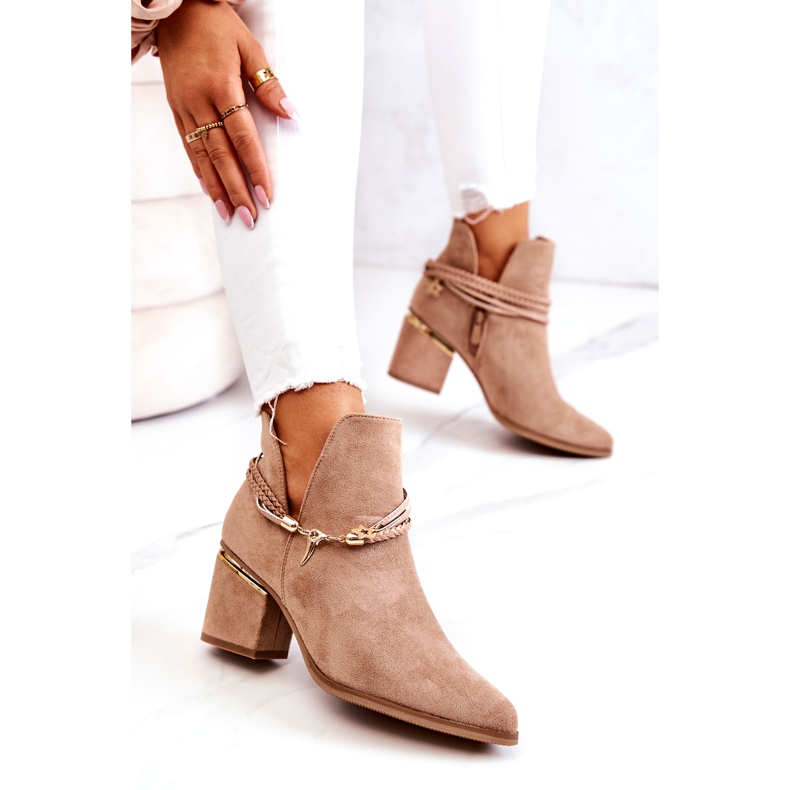 PS1 Stivali Inessa In Pelle Scamosciata Beige Scuro Con Righe 3