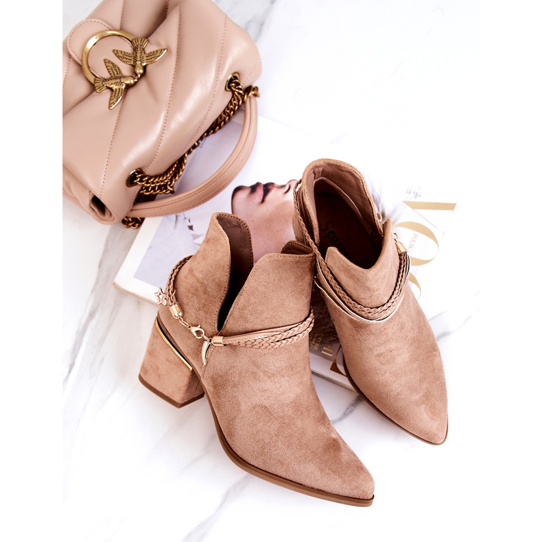 PS1 Stivali Inessa In Pelle Scamosciata Beige Scuro Con Righe 5