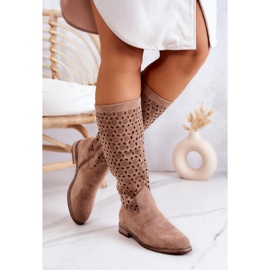 S.Barski Stivali in camoscio beige Darnell con motivo traforato 2