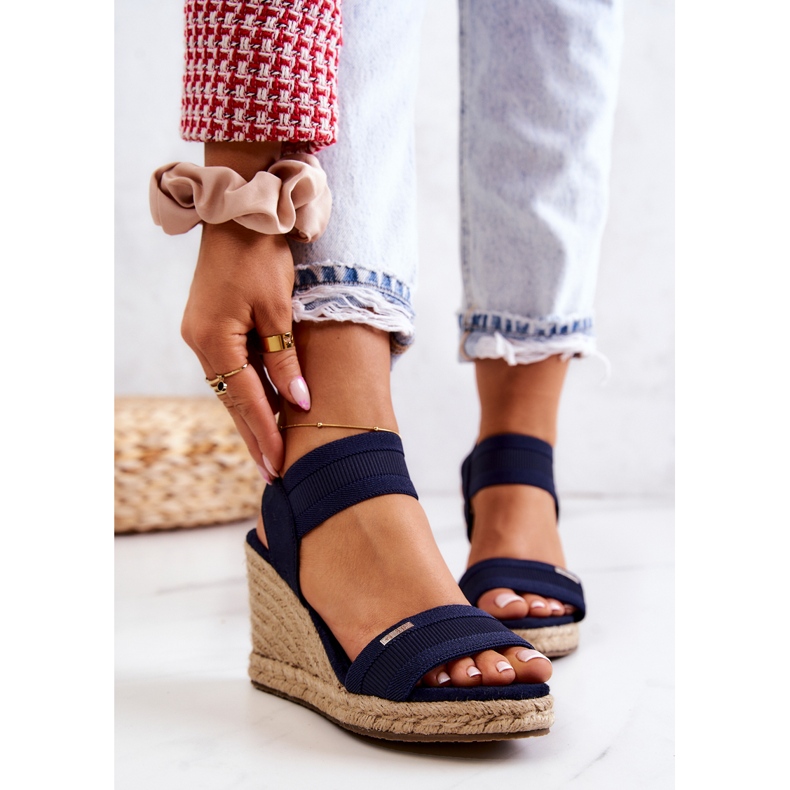 Sandali da donna con zeppa Big Star JJ274977 blu navy 1